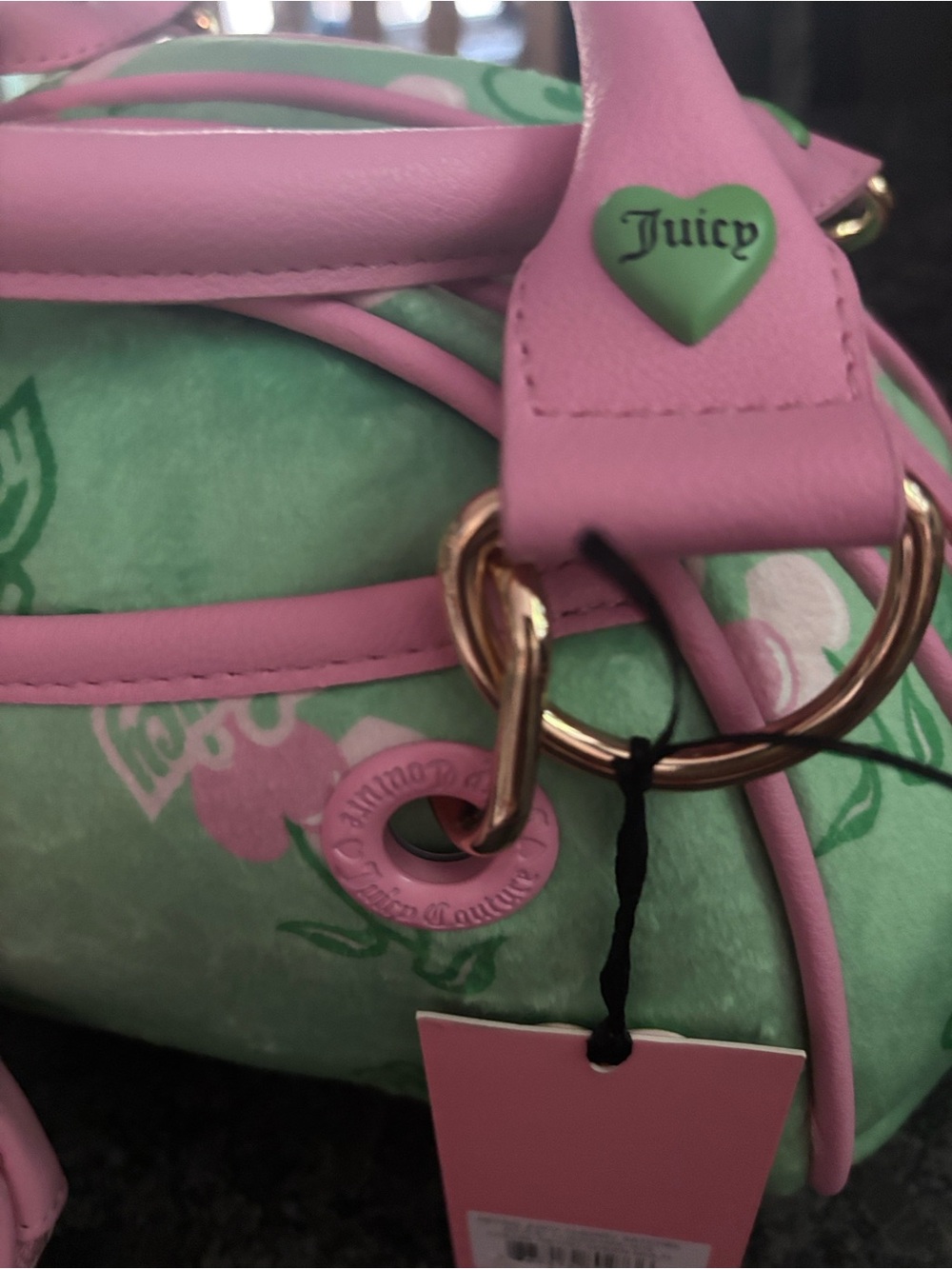 NWT Juicy Couture Retro Pink & Green Barrel Satchel with Cherry Gelato Accent - Picture 4 of 12